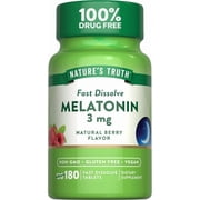 Melatonin 3mg | 180 Fast Dissolve Tablets | Nighttime Sleep Aid | Berry Flavor | Vegan, Non-GMO, Gluten Free | by Nature's Truth