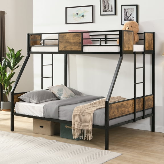 GUTALOR Twin Over Full Metal Bunk Bed, 2-Side Ladder & Full-Length Guardrail, No Box Spring Needed, Large Underbed Storage, Easy Assembly