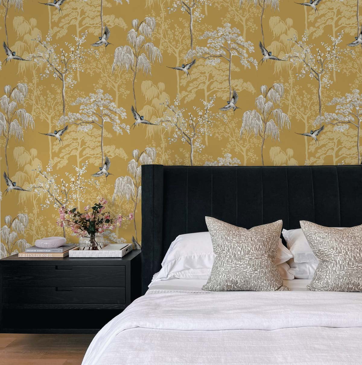 NextWall Arthouse Bird Garden Peel and Stick Wallpaper 20.5 in. W x 18 ft. L - Ochre