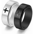 thumbnail image 6 of Spinner Cross Ring, 8mm Width, Titanium Stainless Steel, Unisex, Silver & Black, Size 6-13, 6 of 6