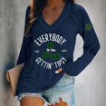 thumbnail image 2 of Wang6 Womens Long Sleeve St Patricks Day V Neck T-Shirt Plus Size Shamrock Letter Printed Tops Causal Loose Fit Saint Graphic Tees Shirts Navy XXXL, 2 of 4