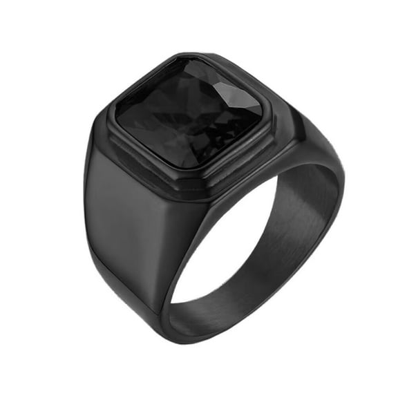 HIJONES Men's Stone Ring Black Stainless Steel Large Square Zirconia Vintage Statement Rings Black CZ Size 9