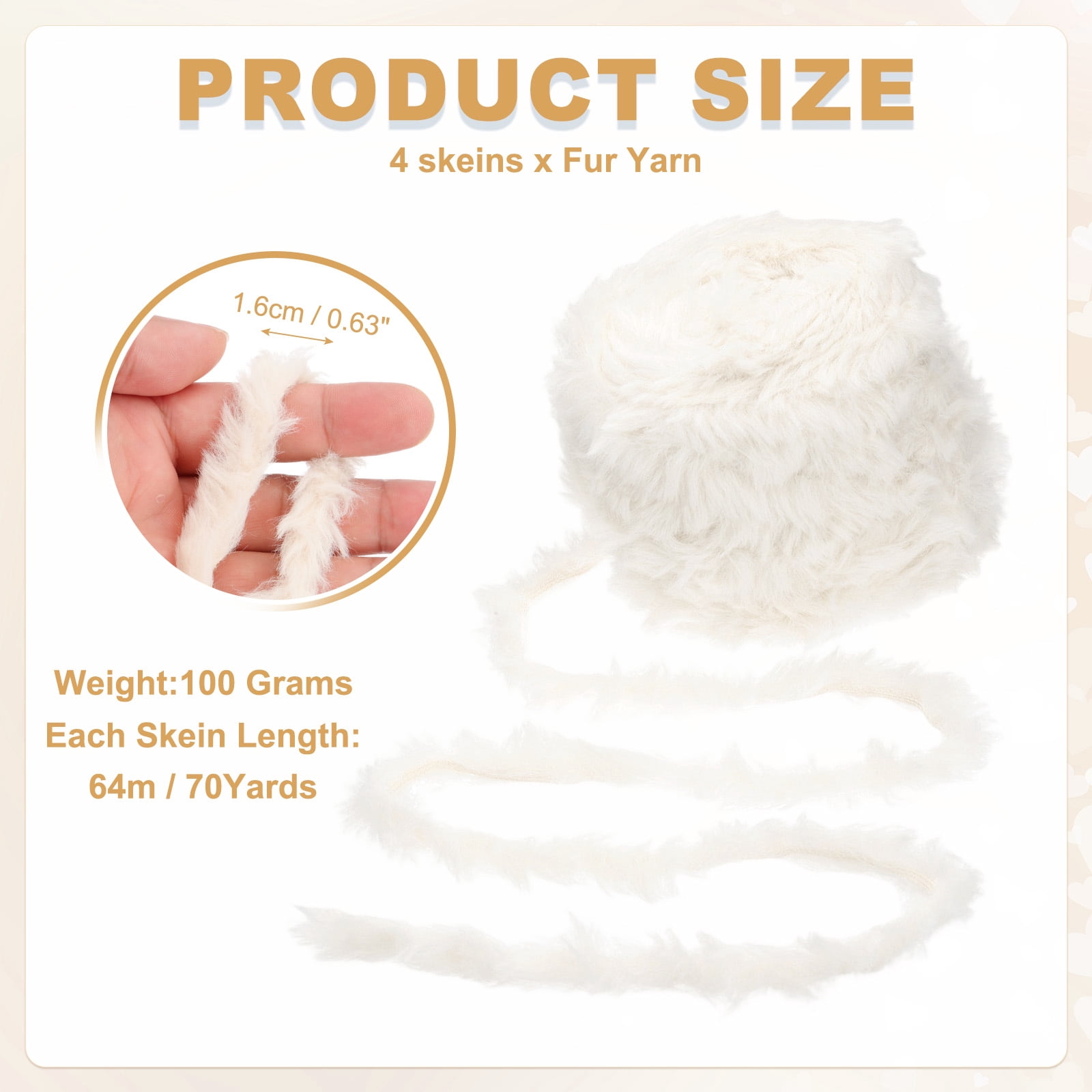 Uxcell Fur Yarn, Soft Plush Fluffy Chunky Polyester Faux Fur Eyelash Yarn for Crocheting Hand Knitting Blanket Hats Crochet Crafting Beige