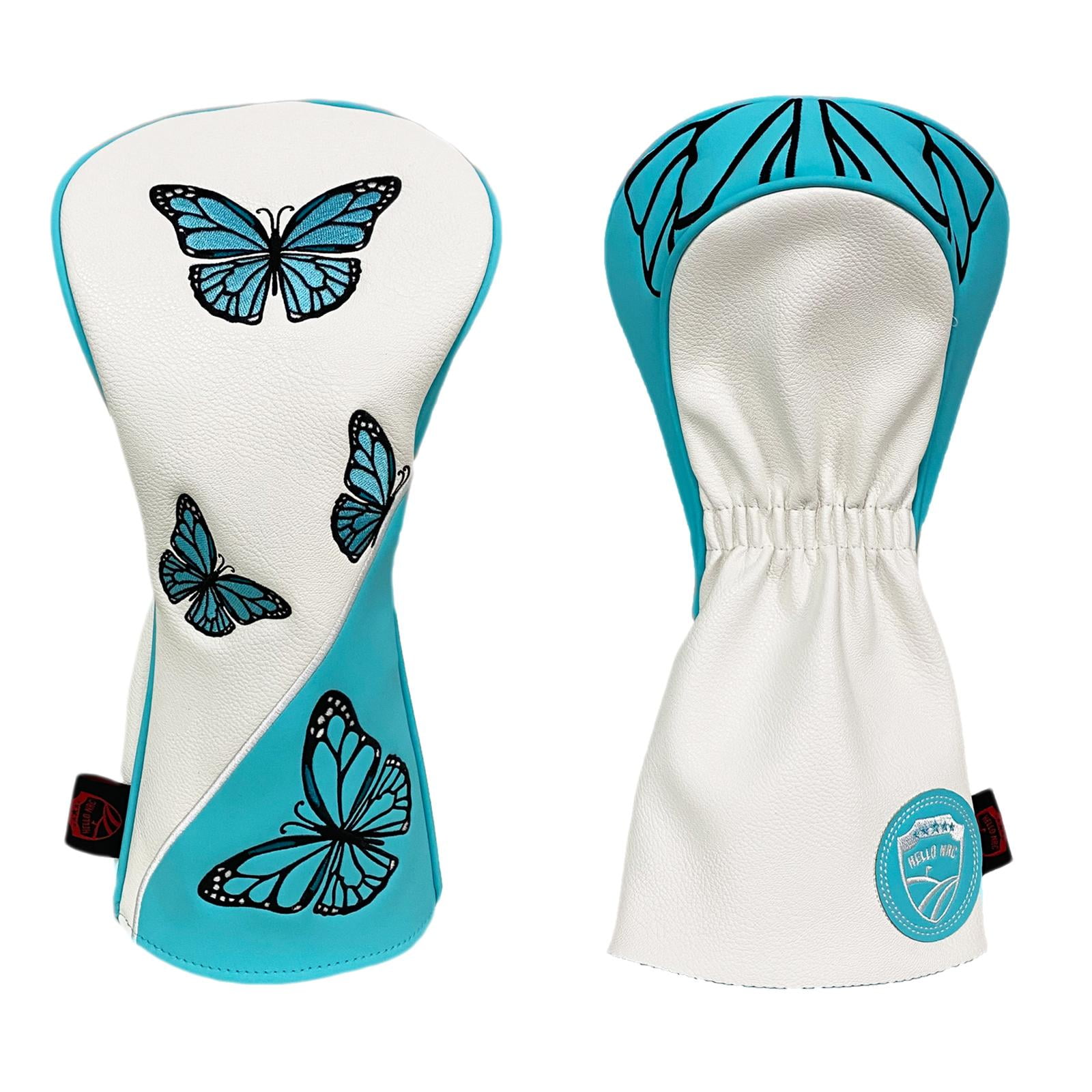 Golf Wood Headcovers PU Leather Protector Scratch Butterfly Pattern Club Head Cover for Golfer Outdoor Sports Travel Transport White Driver