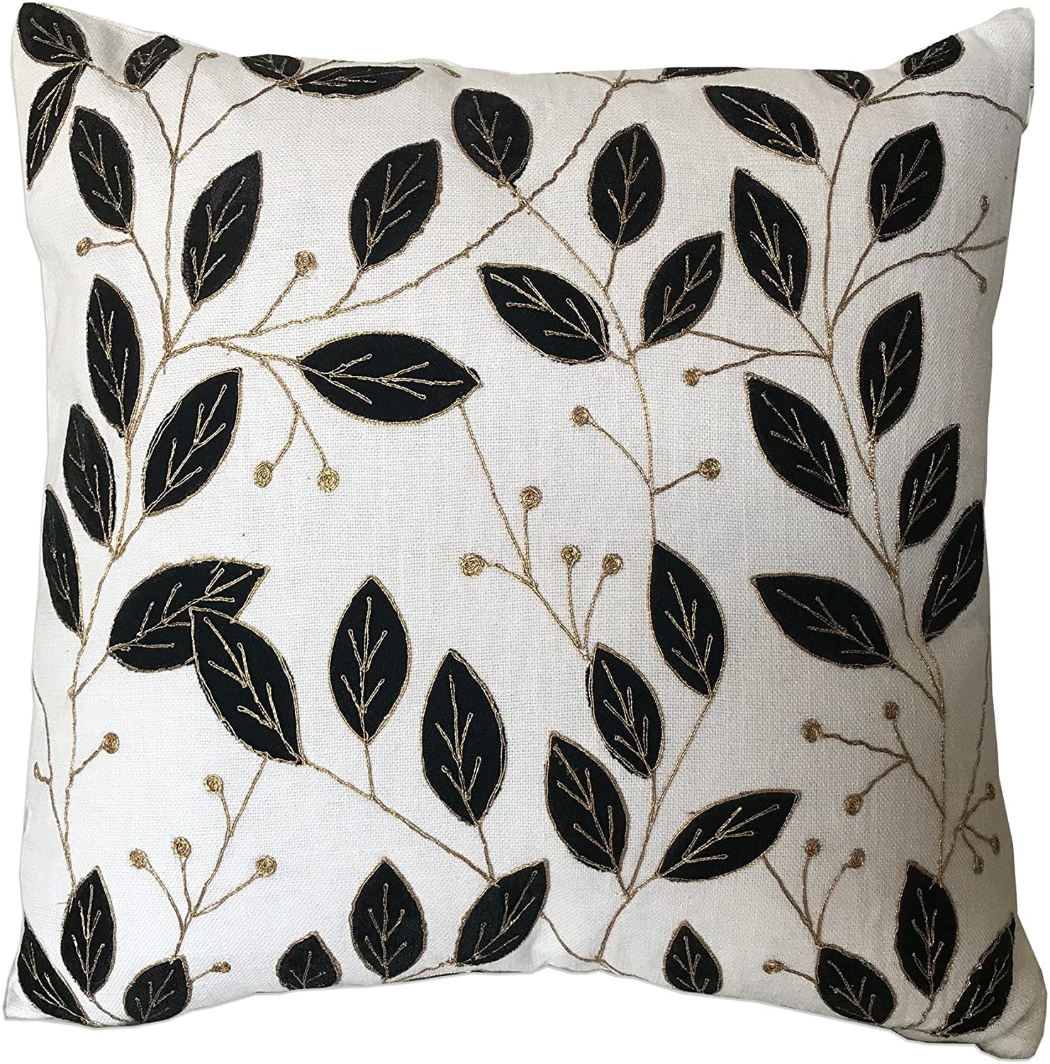 Zara 18 Inch Artisan Crafted Decorative Throw Pillow Cushion Cover White Cotton Jute Blend W Modern Jacobean Leaf Pattern 1 Walmart Com Walmart Com