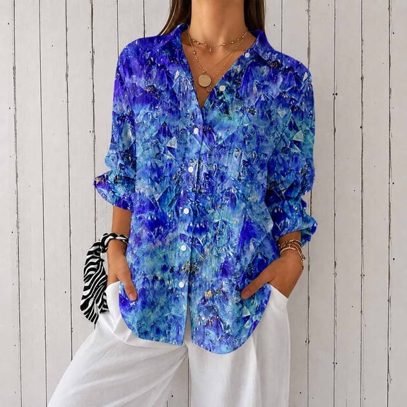 Women's Long Sleeve Button Down Shirt Printed Casual Blouse