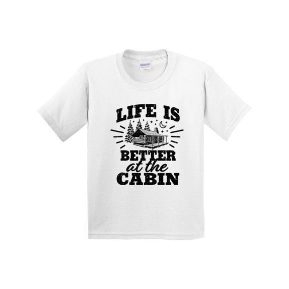 Inktastic Life is Better at the Cabin with Trees and Moon Youth T-Shirt