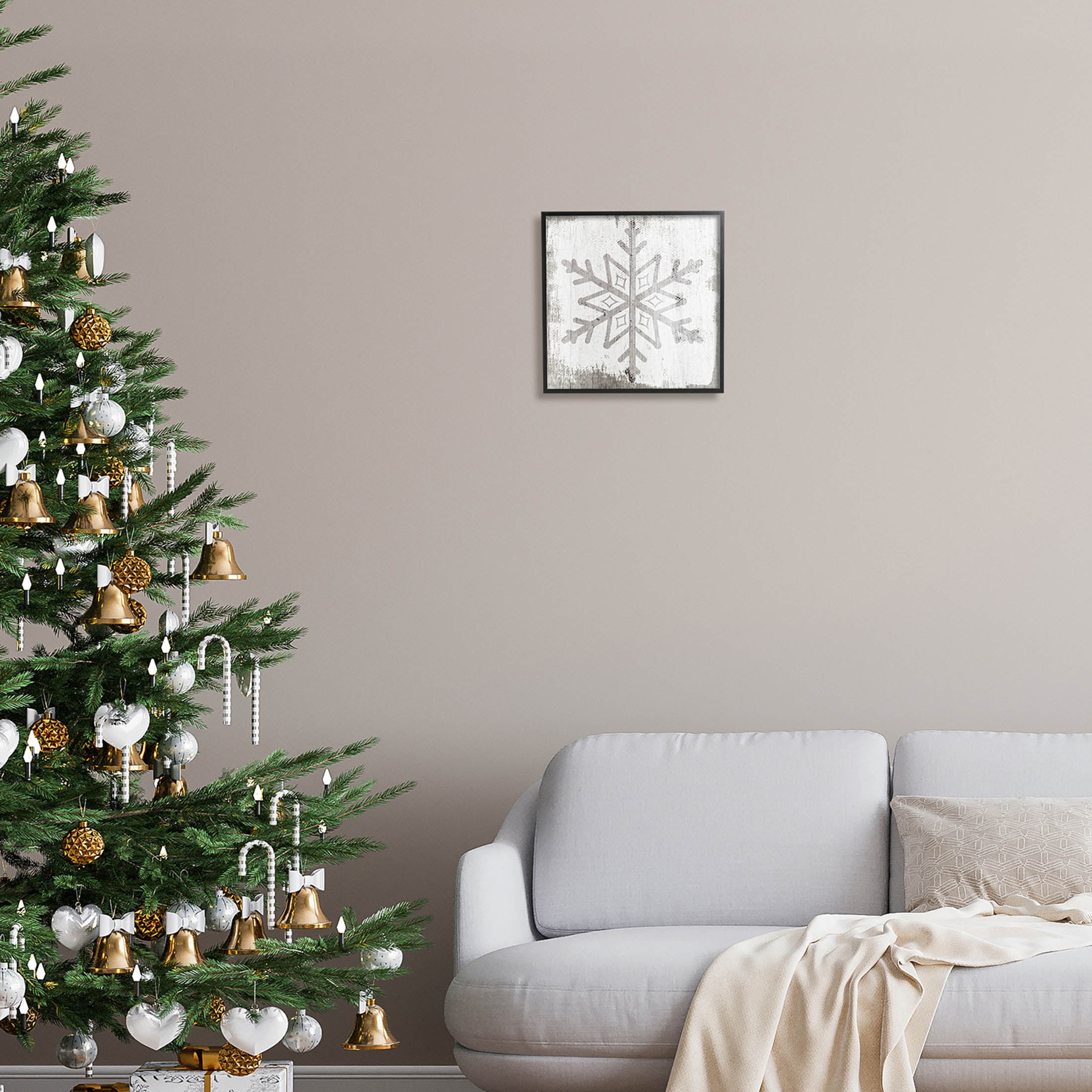 Rustic Winter Snowflake Shape Holiday Graphic Art Black Framed Art Print Wall Art
