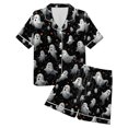 thumbnail image 6 of Women Halloween Printed Lapel Button Short Sleeve Shorts Pajama Set 2PC Home Set Matching Sets, 6 of 6