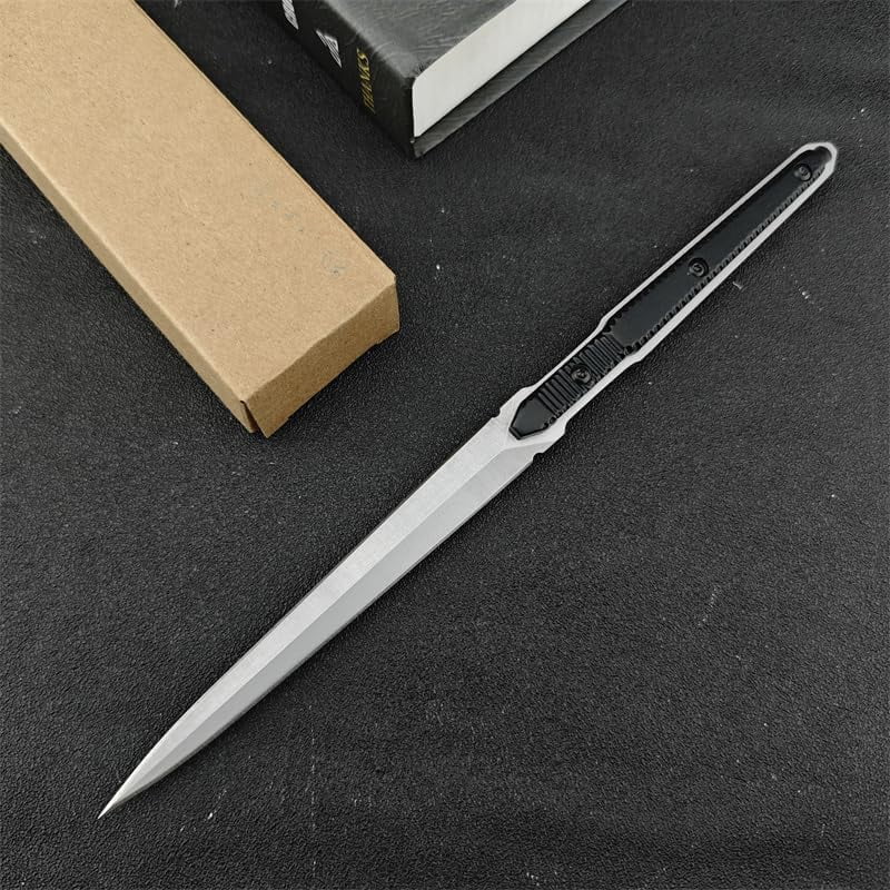 ABCISI 9.5in Tactical Fixed Blade Knife with Sheath, Steel Blade Aluminum Handle, Outdoor Survival Camping Fishing Hunting Knife Cutting Tool, Best Gifts for Men (Silver)