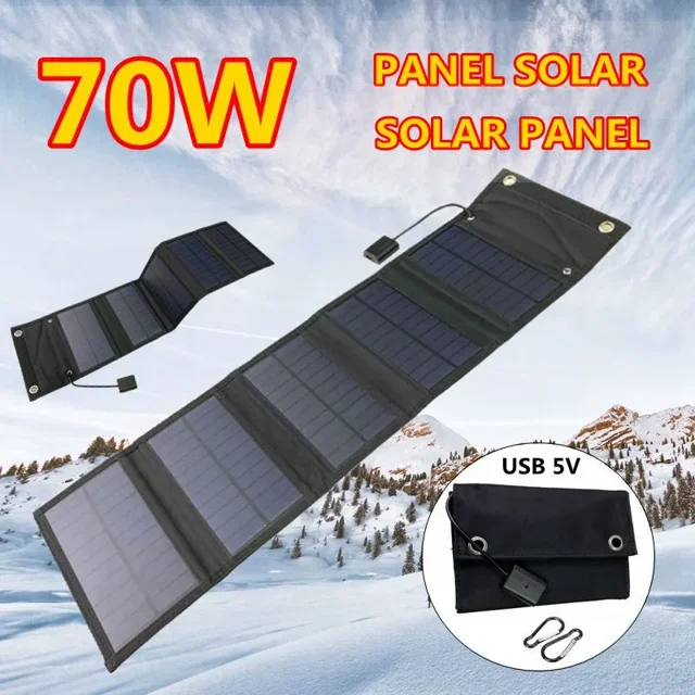 Panel Solar plegable para exteriores, cargador de batería de energía móvil de 70W, 5V, USB, portátil, resistente al agua Fivean unisex