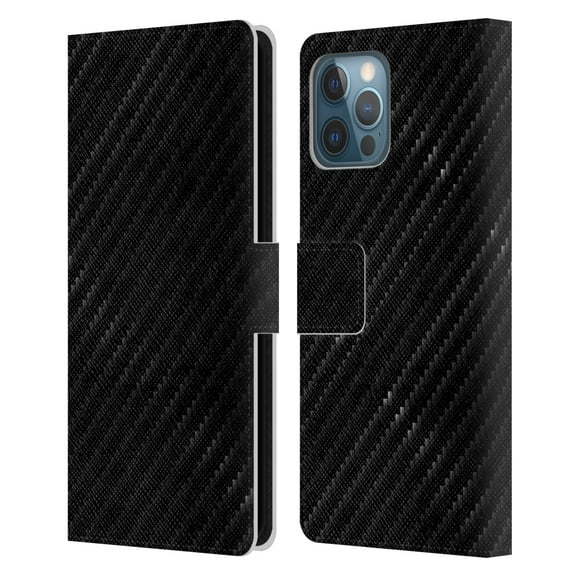 Head Case Designs Officially Licensed Alyn Spiller Carbon Fiber Plaid Leather Book Wallet Case Cover Compatible with Apple iPhone 12 Pro Max