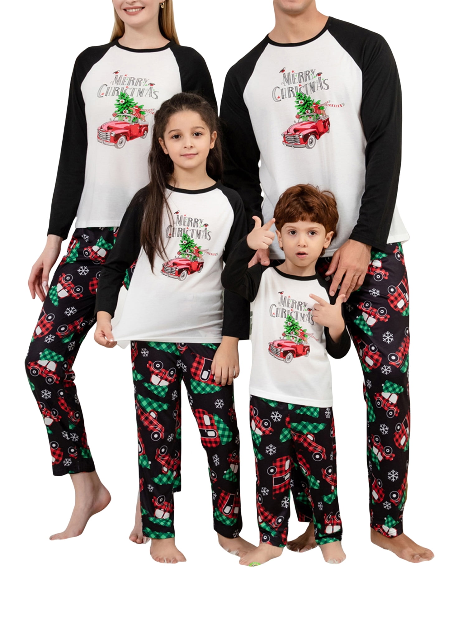 Christmas Family Matching Pajamas Set, Long Sleeve Car Letters Print ...