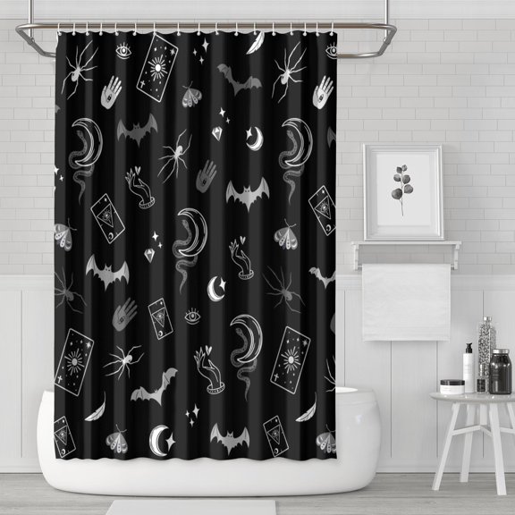 Gothic Shower Curtain Set - Dark Celestial Moon & Star Print, Mystical Cosmic Bath Decor, Waterproof Polyester 72"Wx72"L, Goth Aesthetic Gift