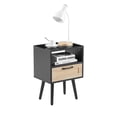 thumbnail image 6 of MAYEERTY 15.75" Rattan End Table with Power Outlet & USB Ports – Modern Nightstand with Drawer & Solid Wood Legs, Black, 6 of 9
