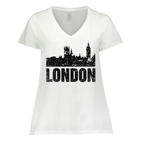 Inktastic London England City Skyline with Grunge Women's Plus Size V-Neck T-Shirt