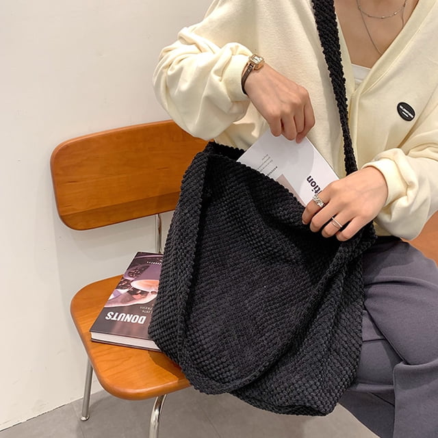 Bolsa Bolso de hombro de color sólido tejido para mujer Bolso grande con cremallera para mujer (negro) Tmvgtek Para estrenar