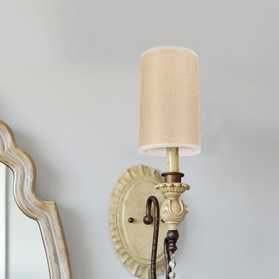 WEUVEB Drum Lampshade Beige Cloth Metal Indoor Use 1Pack 7.9X4.7X4.7in