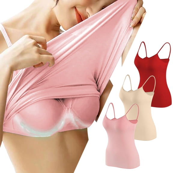 Crunowin Women's Tank Top Bra 2 Pack, Moisture Wicking Solid Color Padded Support Breathable Comfort Workout Undershirts Lingerie Pink S