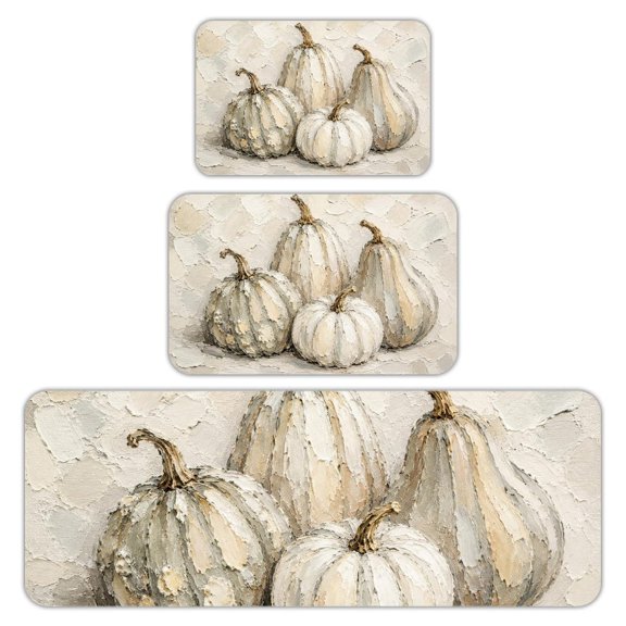 RKSupls Kitchen Rug Set 3 Piece Anti-Slip Flannel Floor Mats, White Lily Flower Washable Absorbent Runner Mats for Kitchen Bathroom Home Decor