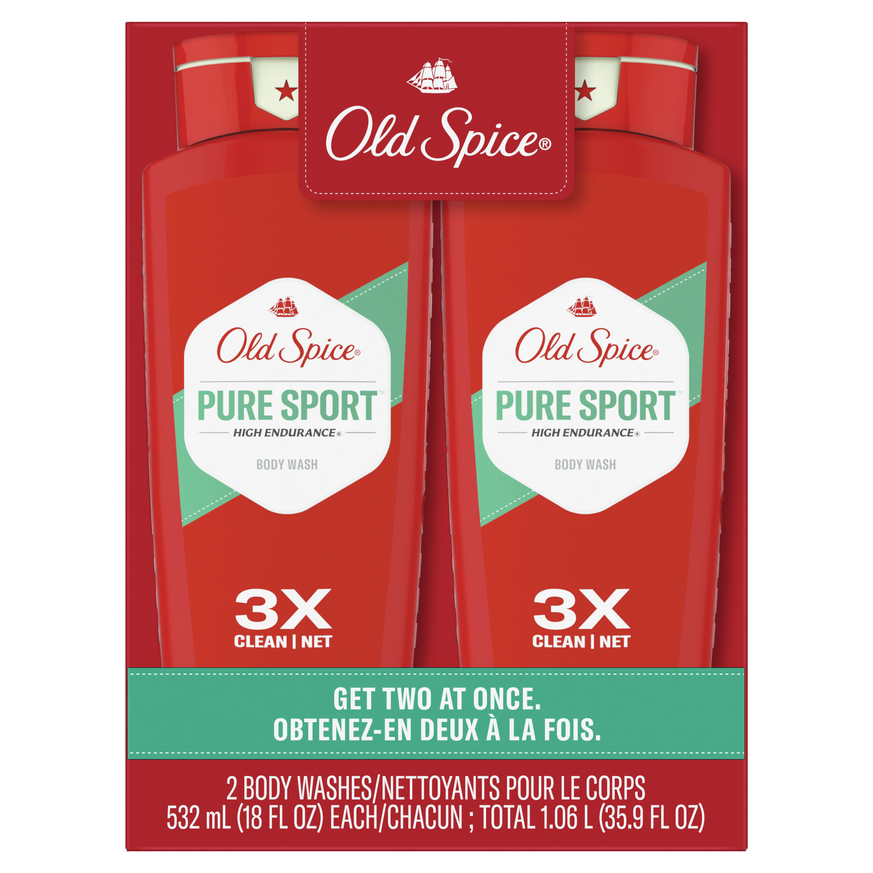 Old Spice High Endurance Body Wash for Men, Pure Sport Scent, 18 fl oz, 2 Pack - image 2 of 9