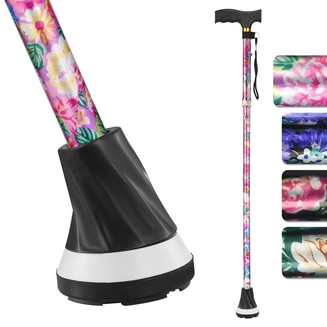 Bastón todoterreno PANZHENG para hombre y mujer. Bastón ajustable con amortiguación y estampado floral. Bastones para mujer. Bastones para estabilidad. Bastón ligero con soporte de equilibrio para per