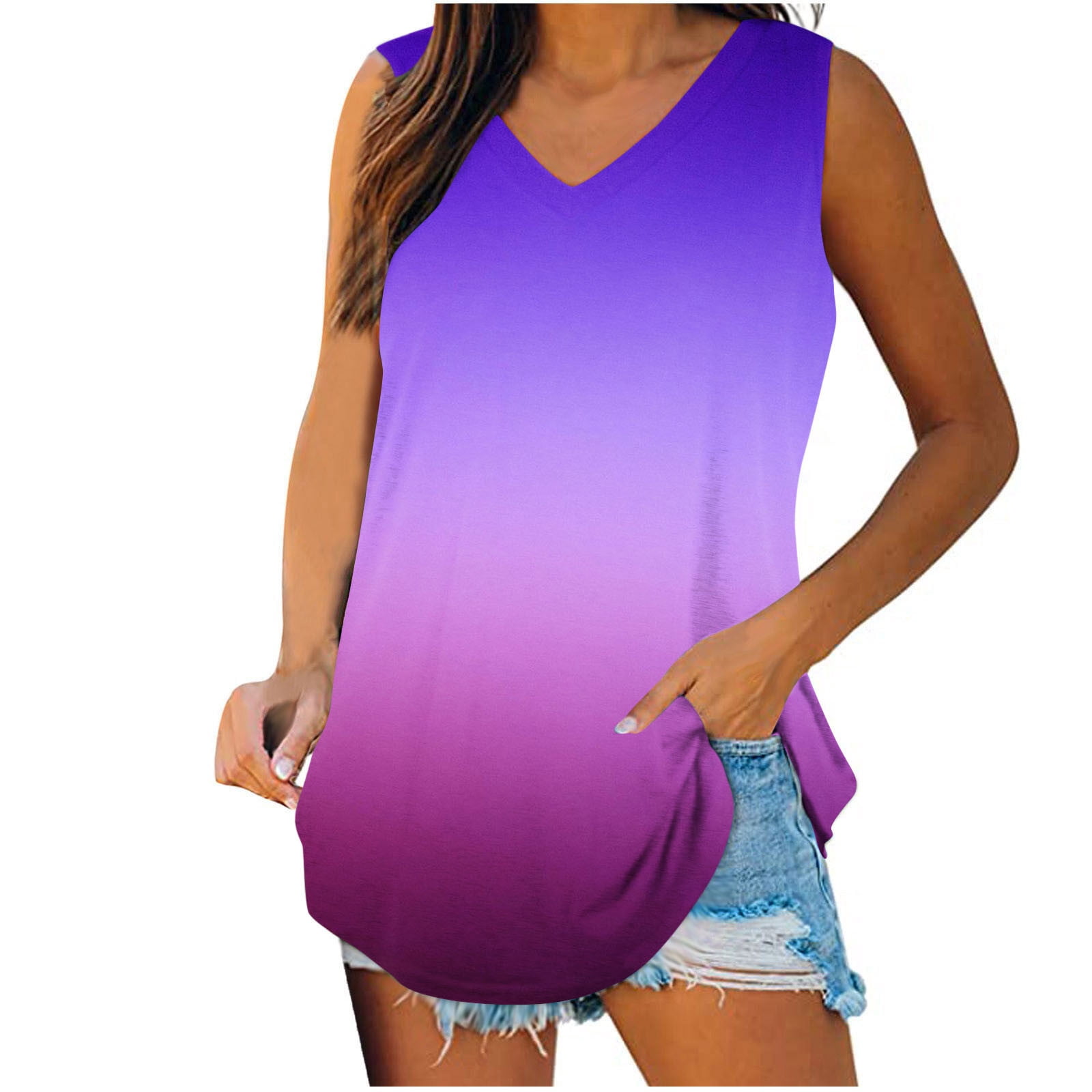 Women's Summer Tank Tops - Loose Fit V-Neck Sleeveless Blouse With Floral Print