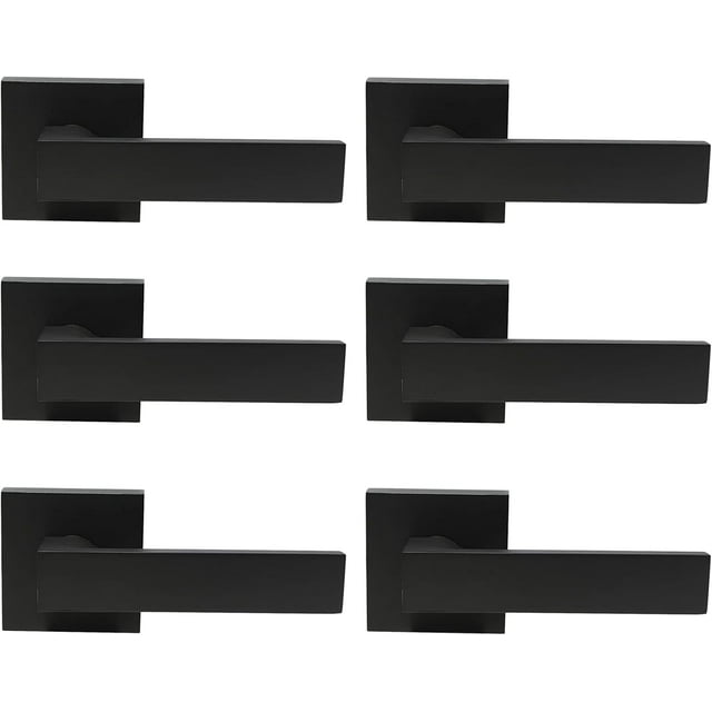 Serrures de Porte de Passage avec Rosace Carrée pour Porte Intérieure, Couloir Ou Garde-Robe, Levier de Porte Sans Clé à Fini Mat, Poignée de Porte Réversible Robuste