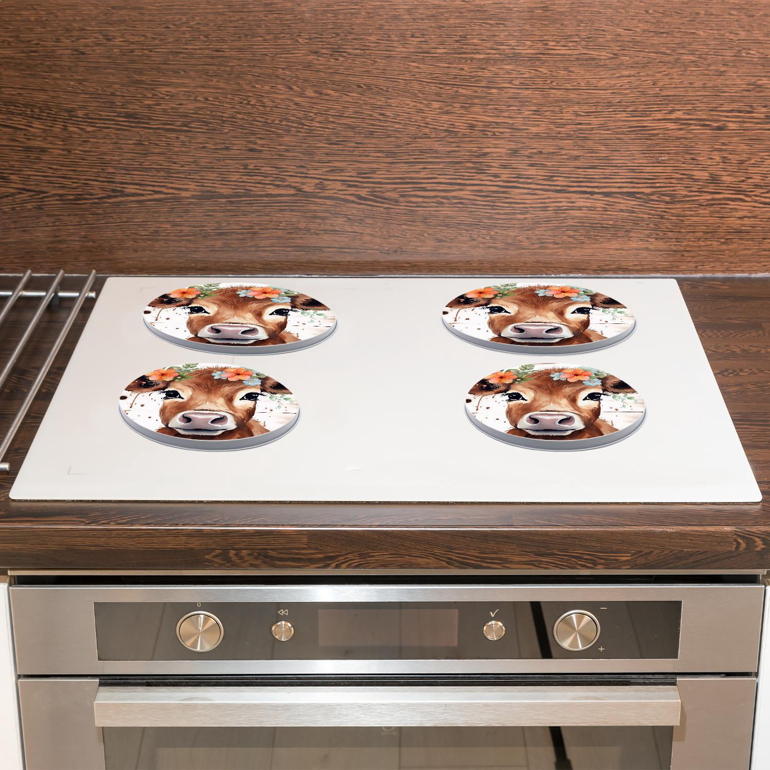 Stove Burner Covers 4 Pcs for ,Farmhouse Cow Wooden art, Round Gas Stove Burner Cover 8Inch And 10Inch