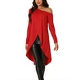 thumbnail image 2 of INSPIRE CHIC Women's One Shoulder Long Sleeve High Low Asymmetrical Irregular Hem Casual Tops M Red, 2 of 6