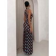 thumbnail image 2 of Brown Polka Dot Halter Maxi Dress For Women With Gold Buckle, 2 of 6