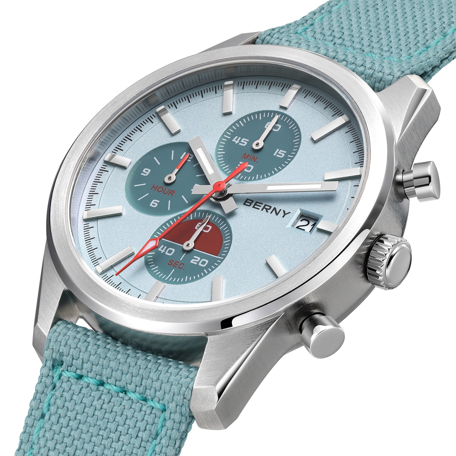 BERNY Mens Watches Analog Quartz Chronograph Watch with Date Canvas Strap Luminous Sapphire Crystal Luxury Fashion Business Casual 50M Waterproof Wrist Watches for Men (Blue)