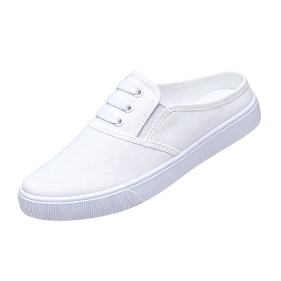 Women's White Canvas Slip On Mule Sneakers - Breathable Backless Casual Walking Shoes, Canvas Loafers Shoes,Lightweight Open Back Clogs for Indoor Outdoor and Everyday Wear.