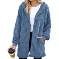 thumbnail image 2 of yuCgh Women's Warm Casual Fashion Thick Checkered Plush Mid-Length Hooded Cardigan Coat with Elegant Button and Zipper for Comfortable Style,Blue L, 2 of 6