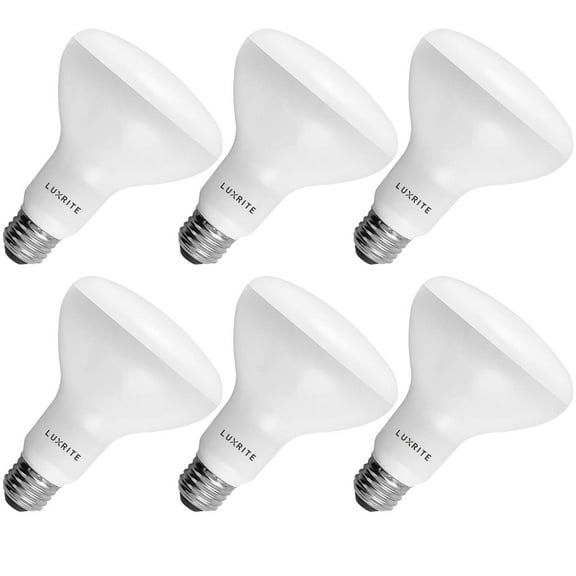 Luxrite BR30 LED Flood Light Bulb, 9W=65W, 4000K Cool White, 650 Lumens, Dimmable, UL Listed, E26 Base 6-Pack