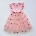 thumbnail image 5 of Robes Décontractées pour Filles, Été, Broderie Florale, Col Rond, Manches Volantes, Nœud, Robe de Plage, Rose, 5-6 Ans, 5 of 5