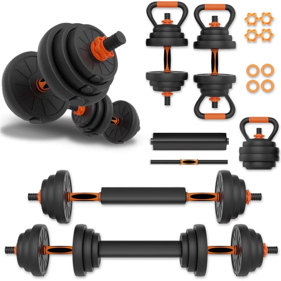 All-in-One Weight Adjustable Dumbbells (1.65 lbs to 55 lbs) | Barbells | Kettlebells | Push-Up Bars | Muscle Toning | Ergonomic | Safe | Compact Gym Equipment | Total Body Workouts