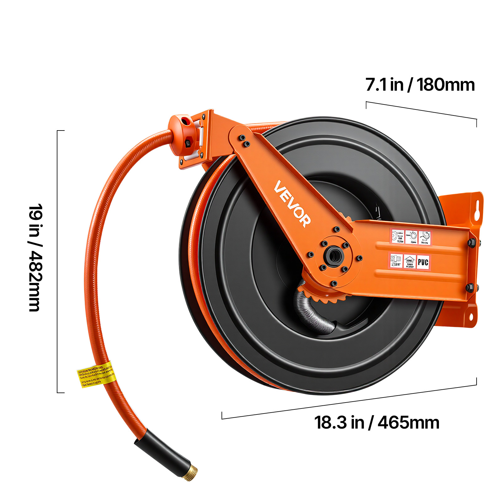 VEVOR Retractable Air Hose Reel, 3/4 Inch x 50 FT PVC Air Hose Max 300PSI, Auto Rewind Air-Compressor Hoses Reel with 5 ft Lead in, Ceiling/Wall Mount Heavy Duty Steel Double Arm
