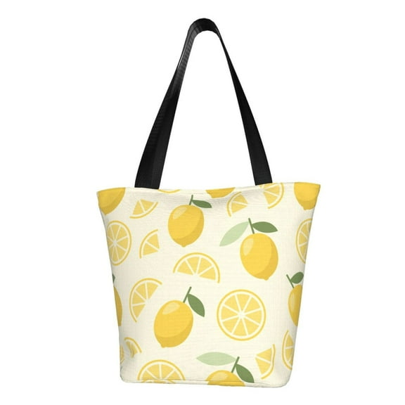 TEQUAN Reusable Shoulder Tote Bags, Cartoon Fruits Lemon Slice Prints Polyester Casual Shopping Grocery Bag for Women