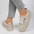 thumbnail image 5 of Rokment Women's Platform Chunky Low Top Fashion Sneakers Vintage Casual Leather Patchwork Zip up Height Increasing Non Slip Tennis Work Shoes Gold Size 6.5, 5 of 7