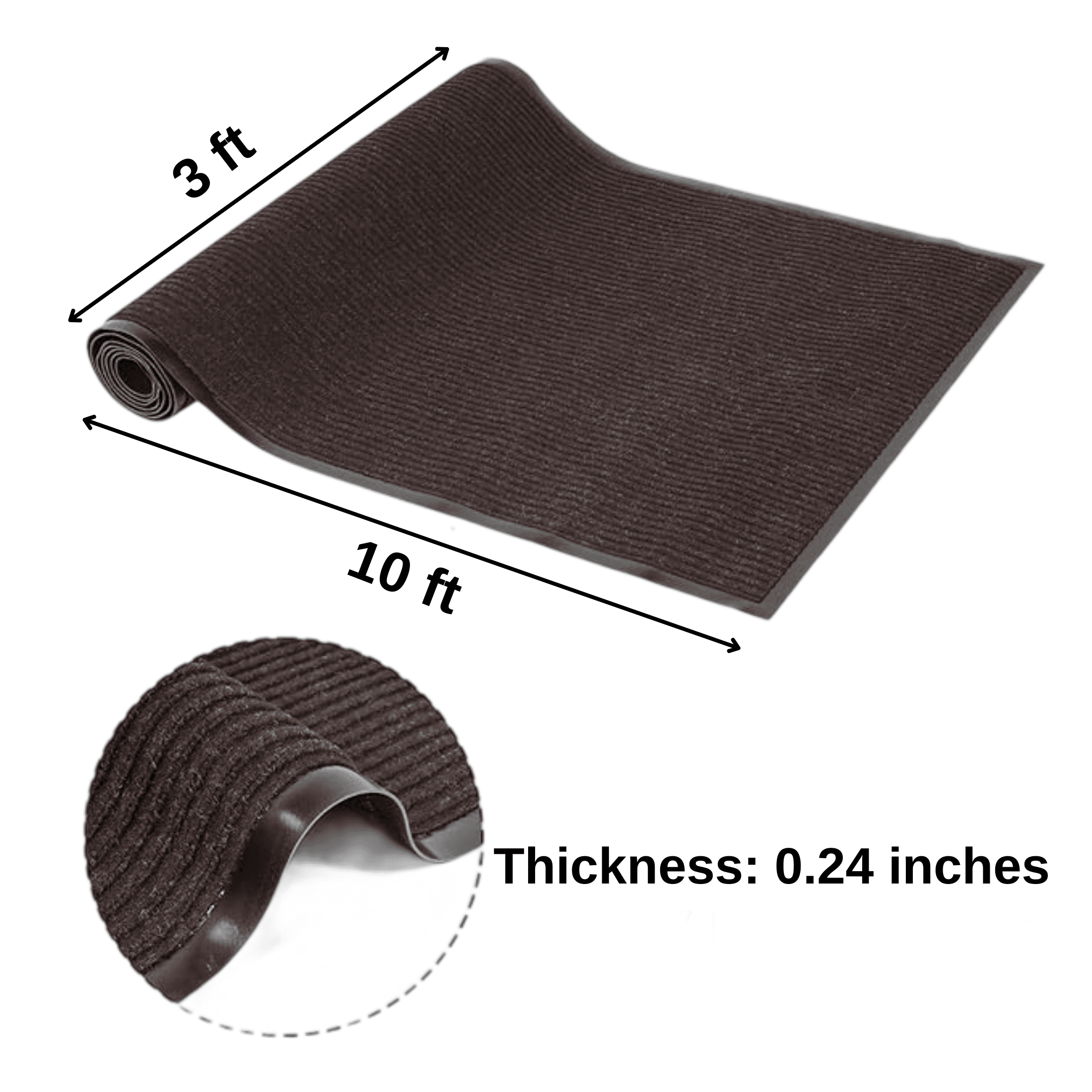 OVYEOFR Commercial Carpet Runner, 3' x 10' Commercial Rug with Rubber Backing, Heavy Duty Low Profile Indoor Outdoor Floor Mat for Entrance, Hallway, Kitchen, Garage, Brown