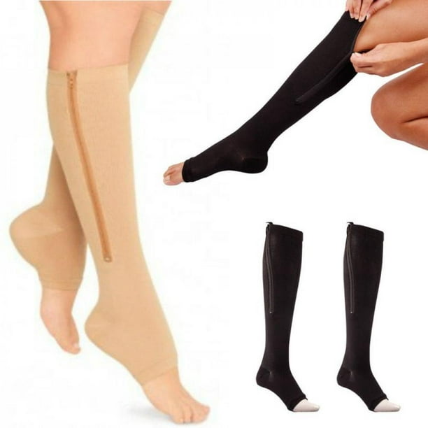 Copper Compression Socks Zipper Support Graduated Stockings Mens Women  20-30mmHg