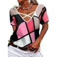 thumbnail image 2 of B91xZ Tuniques Grande Taille pour Femmes Mode Automne Été Col Rond Uni Pull Manches Courtes, Rouge TTG, 2 of 5