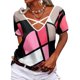 thumbnail image 2 of Gibobby Playera Corte clásico para Mujer Camiseta suelta informal con cuello en V para mujer, blusa manga corta con estampado(Rojo,CH), 2 of 5