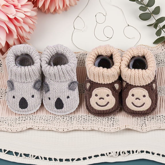 2 pairs unisex annimals Baby Knit Booties - Soft Fleece-Lined Bear Design, Warm Non-Slip Infant Shoes (0-12 Months)