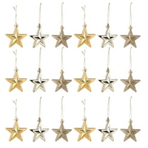 18 Pcs Glitter Star Pendant Christmas Tree Ornaments, 3D Five-Pointed Mini Hanging Decorations for Xmas, Wedding, Holiday