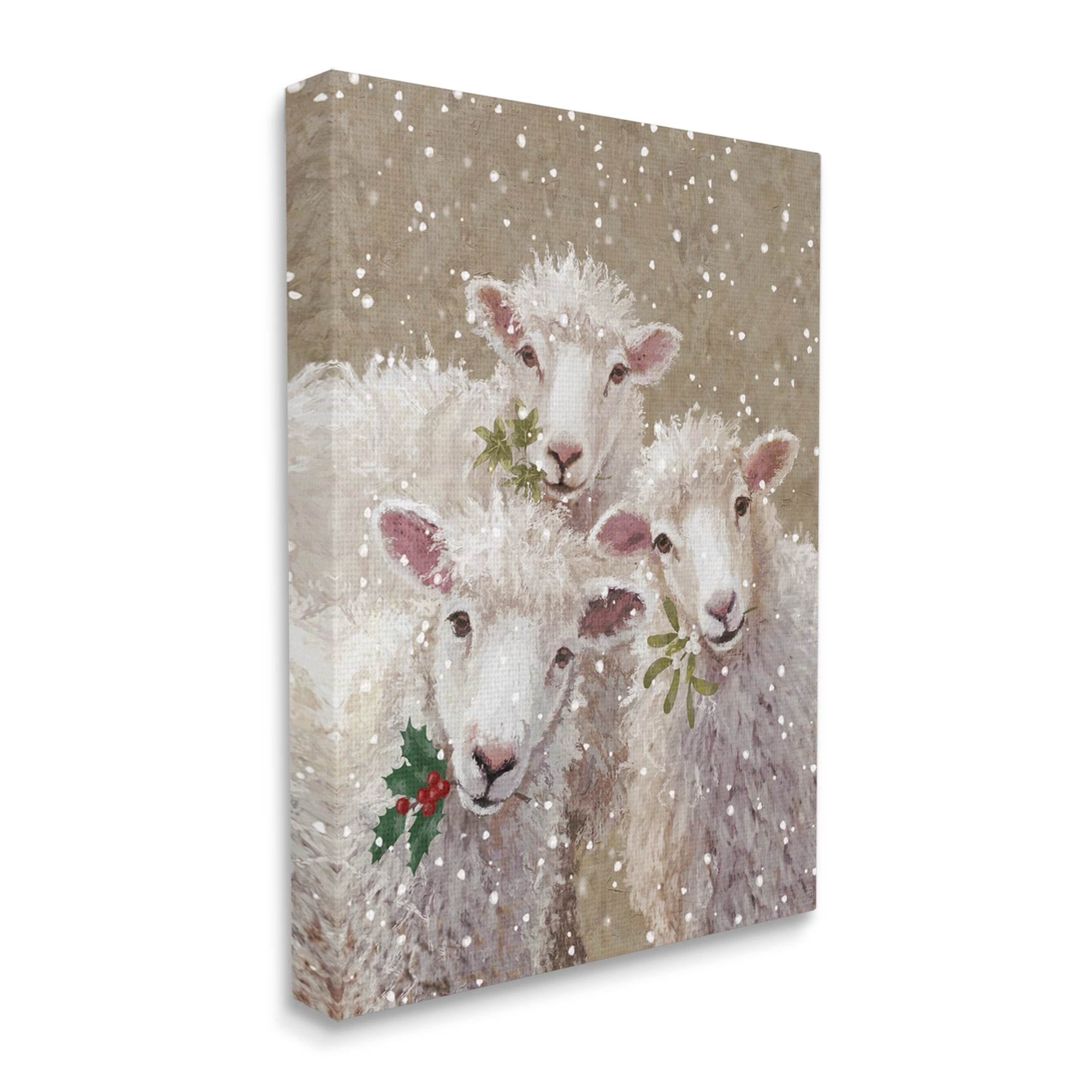 Stupell Industries Winter Sheep Trio Farm Animals Holiday Painting Gallery Wrapped Canvas Print Wall Art