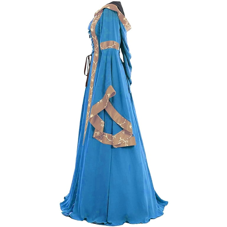 blue 1800s dress Unique A line satin long prom dress, blue evening dress  dresstby