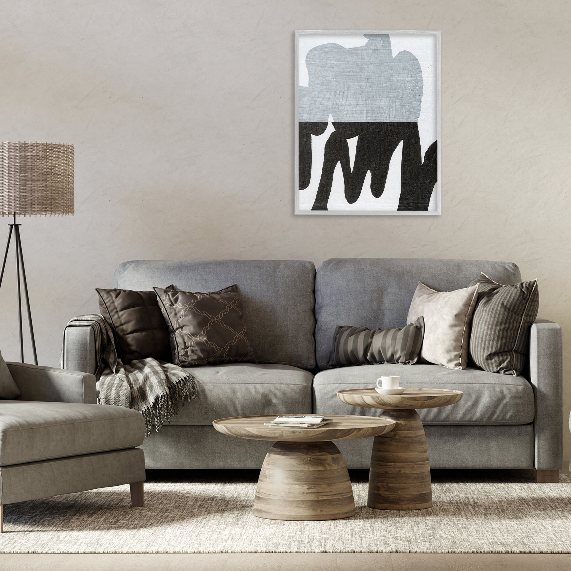Stupell Industries Opaque Black & Grey Form Abstract Painting Gray Framed Art Print Wall Art, 24 x 30
