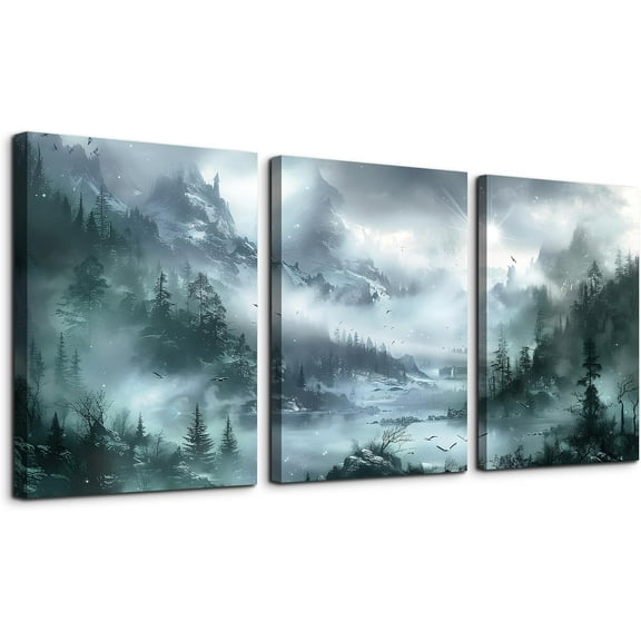 Hieng Black And White Wall Paintings Wall Art For Living Room Canvas Wall Decor For Bedroom Modern Office Decorations Misty Forest Landscape Abstract Wall Pictures (Only canvas)